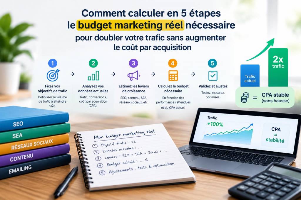 Comment calculer en 5 étapes le budget marketing réel nécessaire pour doubler votre trafic sans augmenter le coût par acquisition