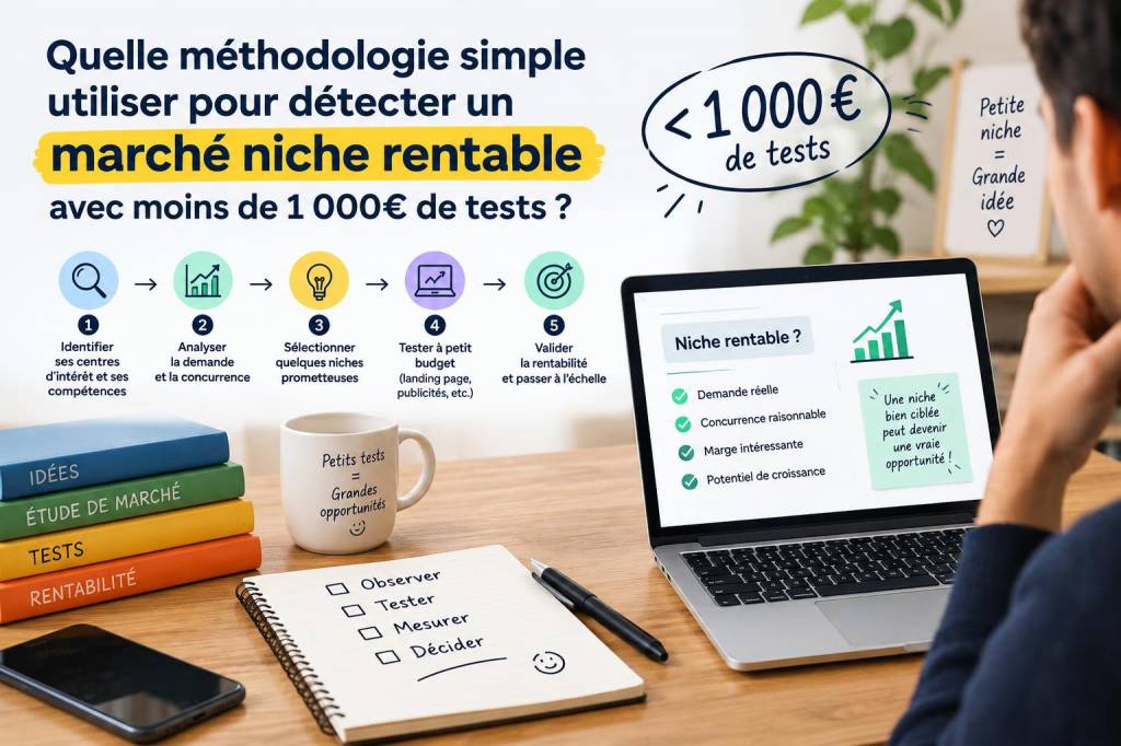 Quelle méthodologie simple utiliser pour détecter un marché niche rentable avec moins de 1 000€ de tests
